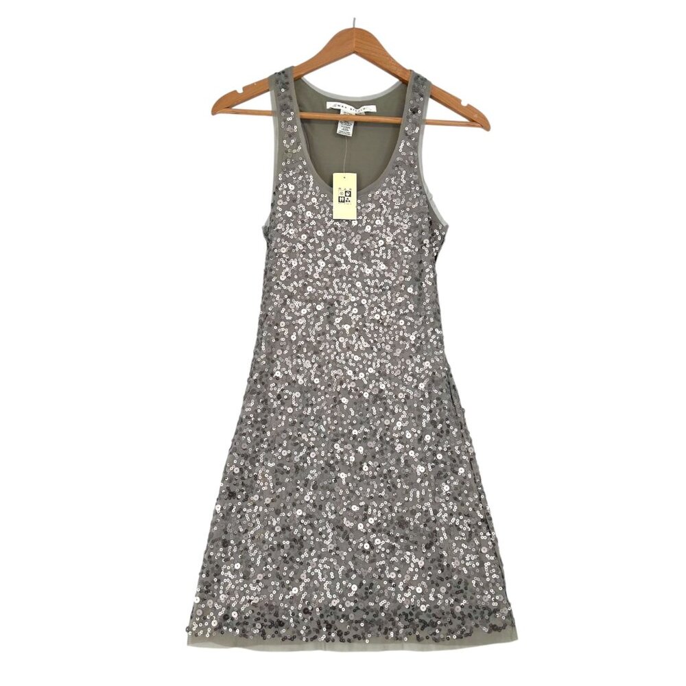 NWT Max Studio S Pewter Gray Sequin Dress Party Dance Club Coctail Raw Hem